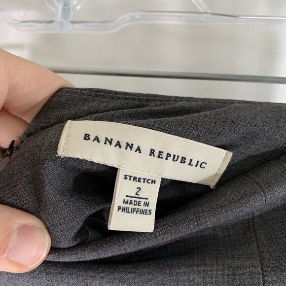 Banana Republic Wool Skirt Women's 2 Grey Stretch Zip Back Lined Knee Length - Picture 6 of 9